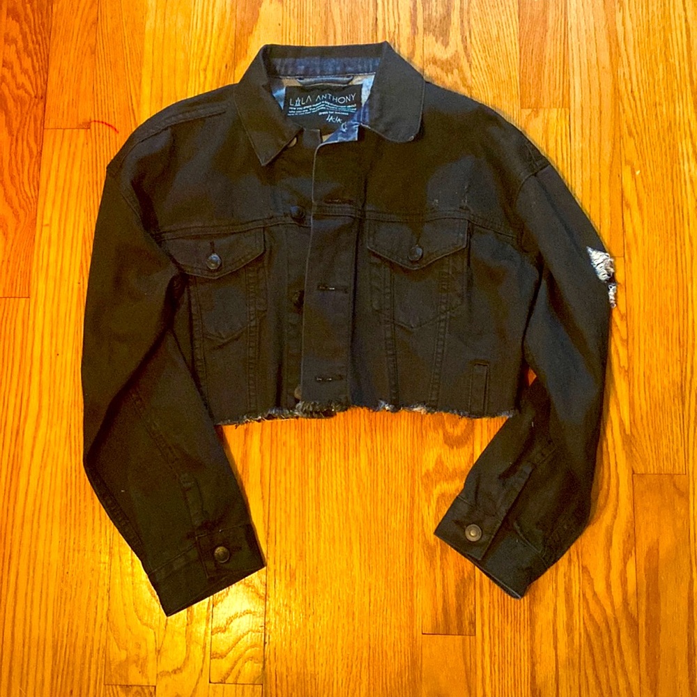 La La Anthony black cropped jean jacket size small